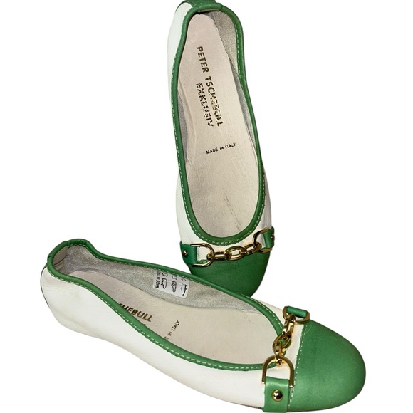 PETER TSCHEBUILEXKLUSIV Italy made 7.5 / 38 sz Green & White Flat Shoes - Picture 1 of 9